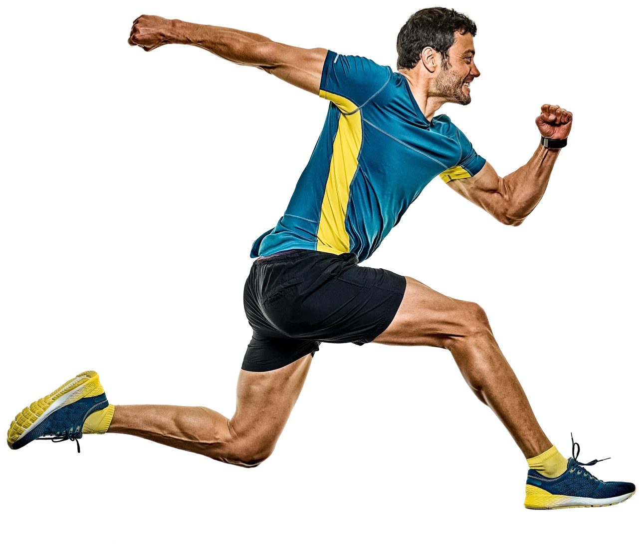 Athlete sprinting — select a joint to explore treatments